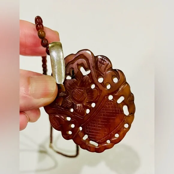 Carved Chinese Jade Pendant Necklace | Sterling Silver | Prosperity Symbol - Picture 11 of 14